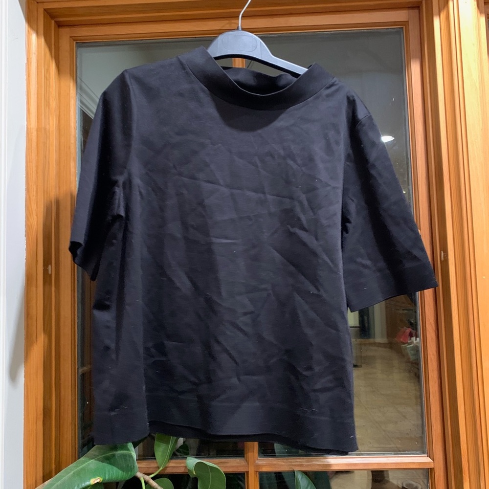 Cos Black short sleeve mock neck.